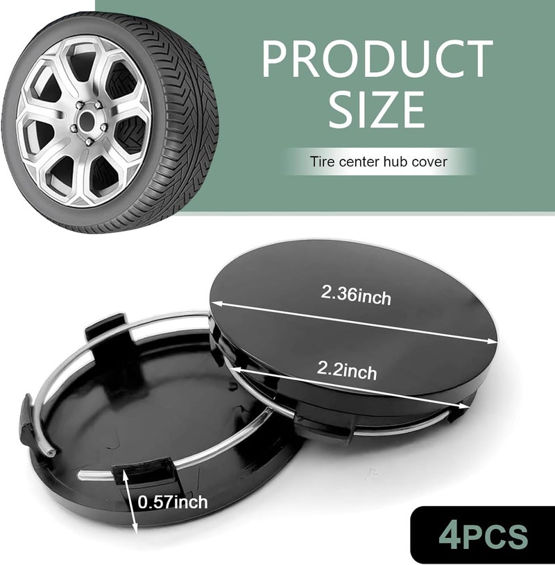 winterrock 4PCS Car Wheel Center Caps, ABS Snap-in Auto Wheel Center Hub Caps, 2.36" OD 2.2" ID Vehicle Rim Hub Caps, Anti-Fall Protective Cover, Universal for Car, SUV, Sedan, Truck (Black) - Image 2